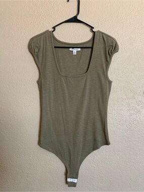 New Scoop Neck Olive Green Bodysuit with Cap Sleeves - Women